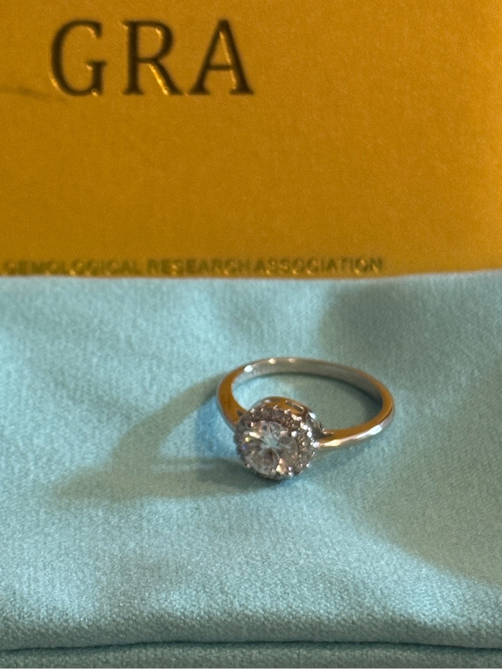 Moissanite Halo Ring in Solid Silver size 7